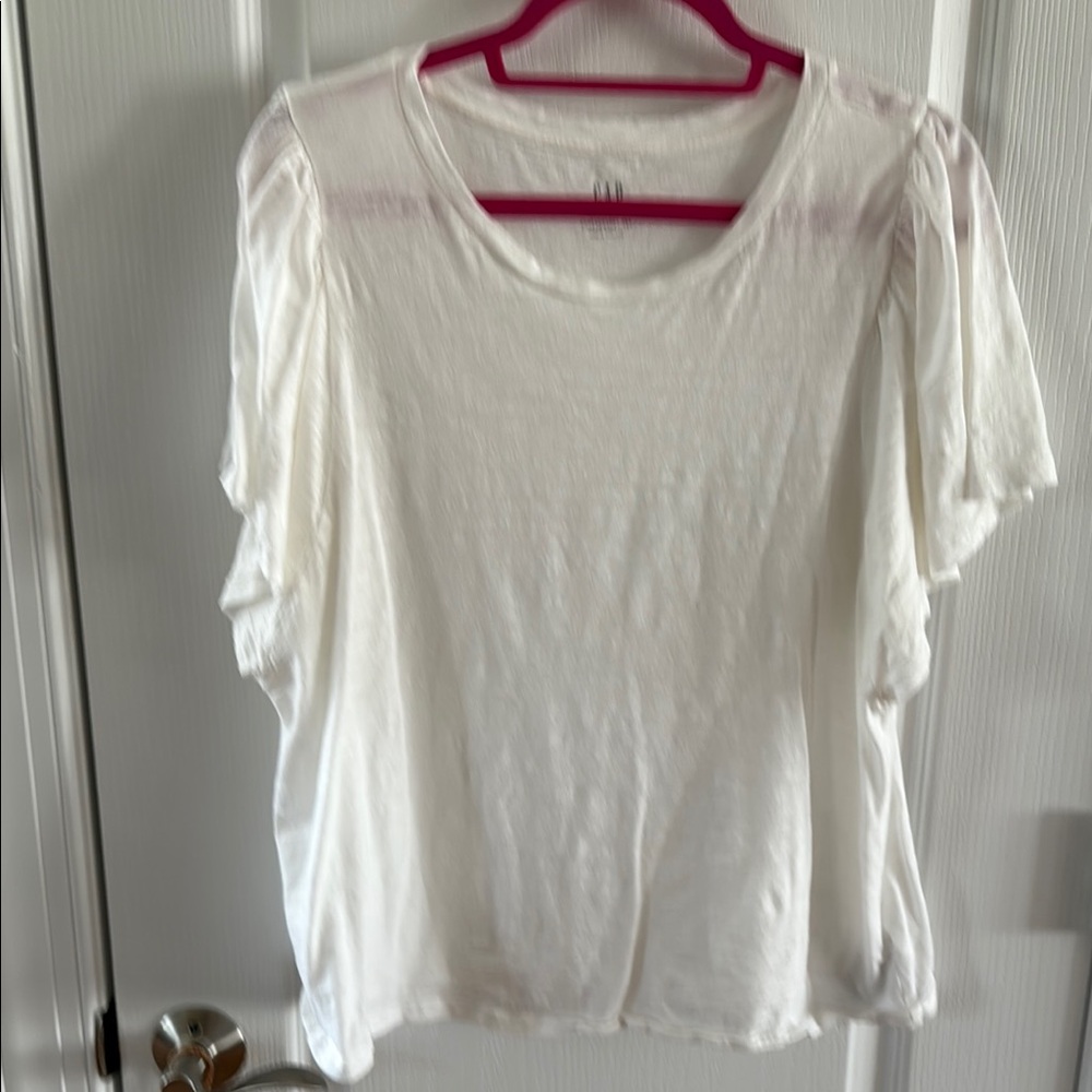GAP White Ruffled Short Sleeve T-Shirt